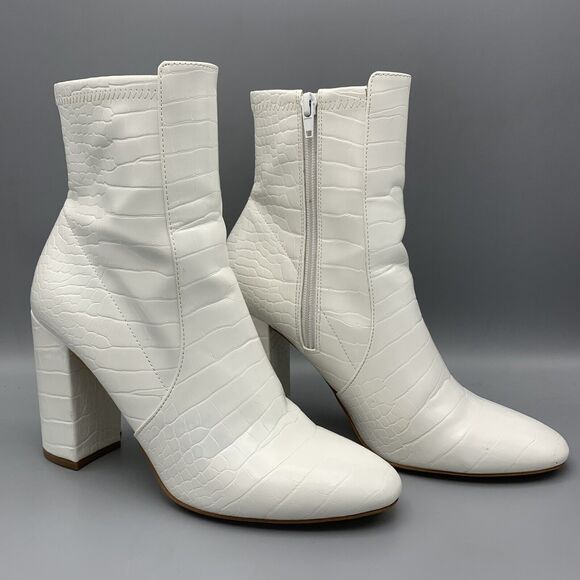 Aldo White Ankle Boots, Faux Alligator 4” Heel Women's 8.5/8 Go Go Boot, Glam - Picture 1 of 11